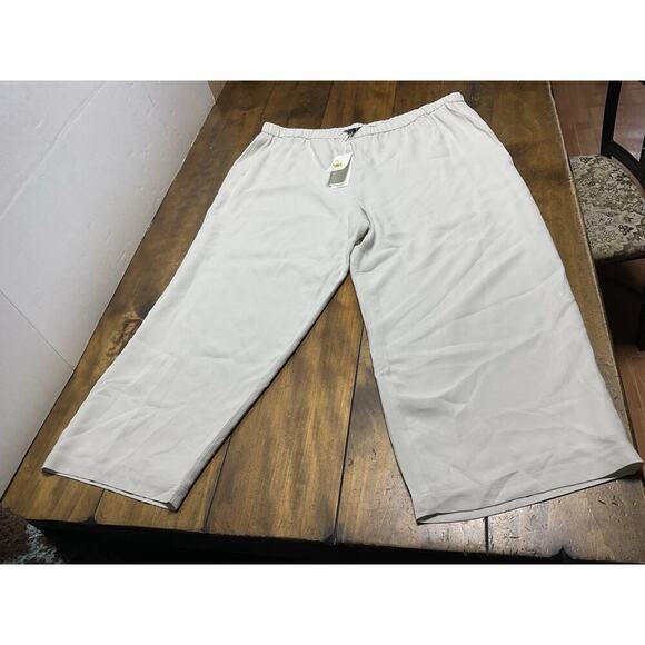 Eileen Fisher 100% Silk Georgette Crepe Pants Cropped Bone Size XL NWT - Picture 1 of 11